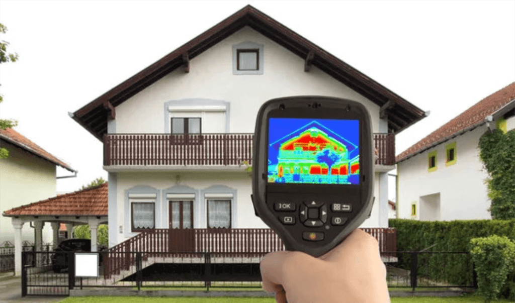 Ct Insulation Services specialist inspecting the energy efficiency of a home with an infrared heat gun